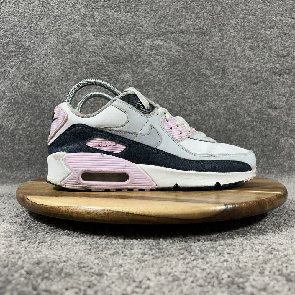 Nike Air Max 90 GS HF6358-104 Girls Sz 5.5Y White Pink Grey Athletic Shoes Used